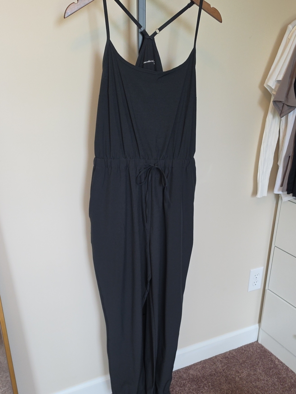 Abercrombie & Fitch Black Spaghetti-Strap Jumpsuit with Drawstring